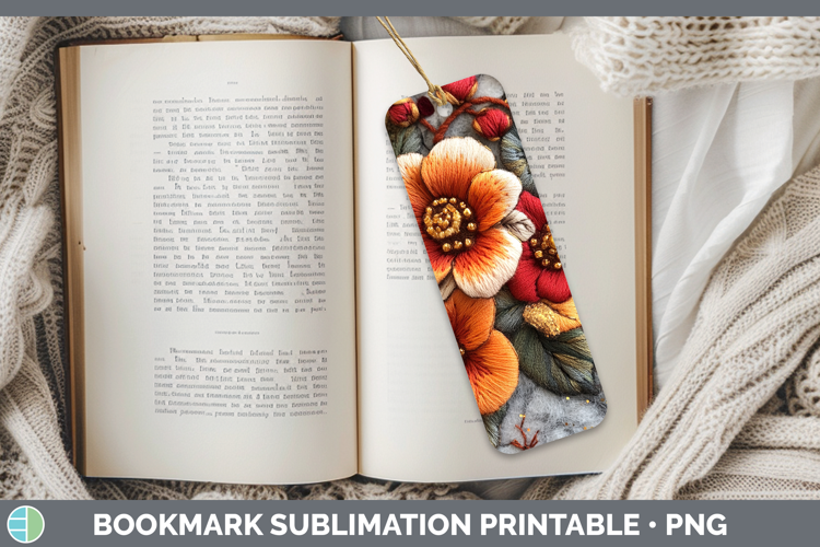 Flowers 02 Embroider Begonia Bookmark Sublimation Printable