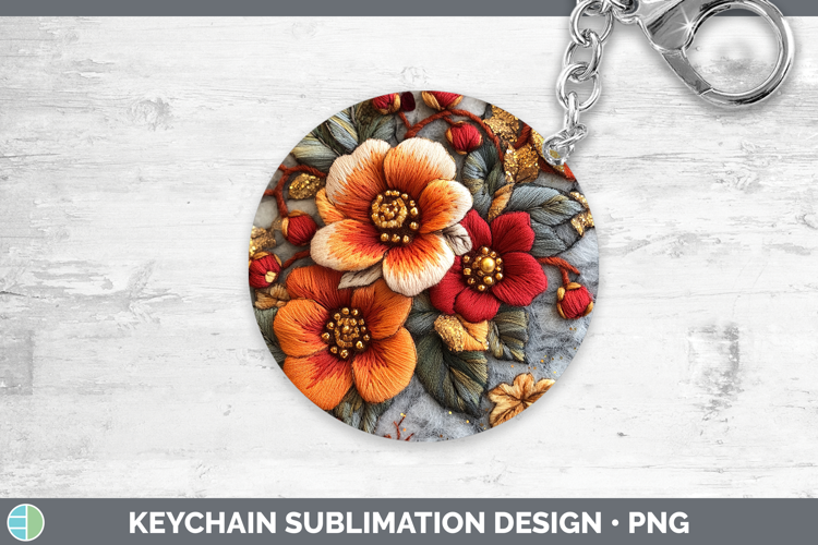 Flowers 02 Embroider Begonia Keychain Sublimation Keyring De