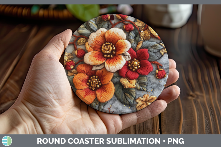 Flowers 02 Embroider Begonia Round Coaster Sublimation Coast