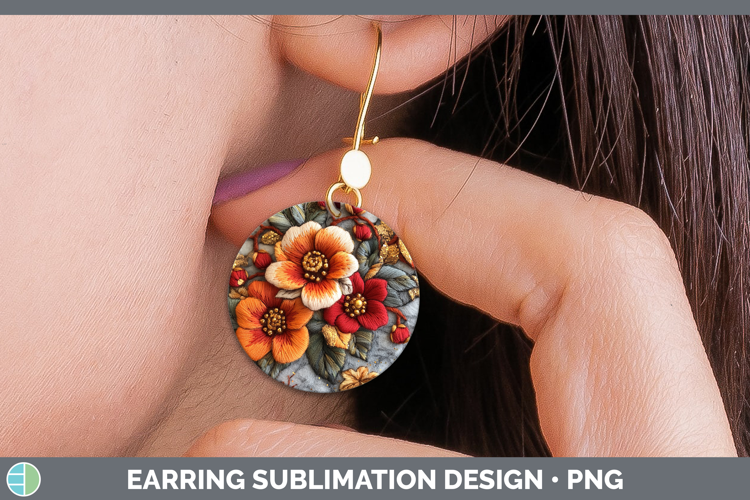 Flowers 02 Embroider Begonia Round Earrings Sublimation Earr