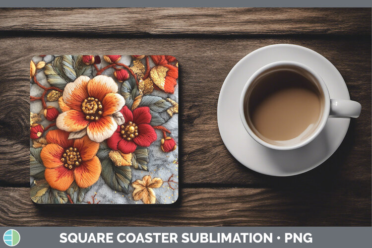 GorgeousFlowers 02 Embroider Square Coaster design.