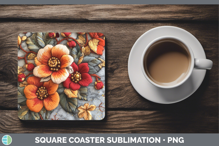 Flowers 02 Embroider Begonia Square Coaster Sublimation Coas