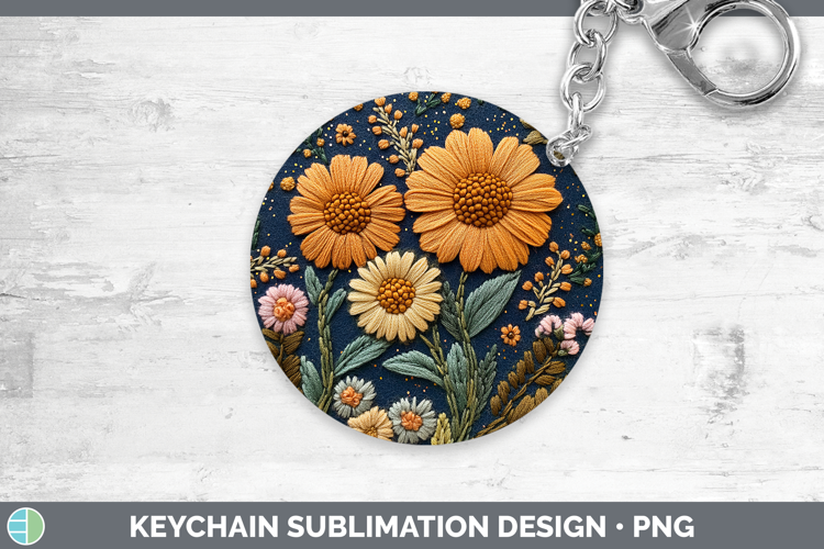 Flowers 02 Embroider Calendula Keychain Sublimation Keyring