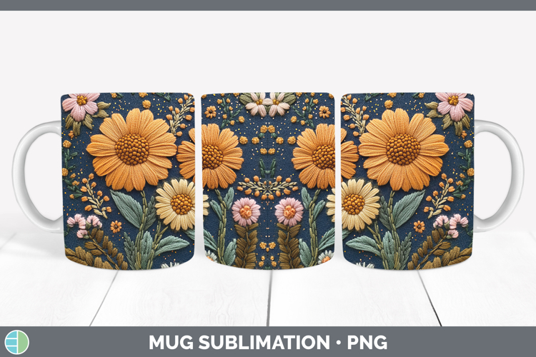 Flowers 02 Embroider Calendula Mug Wrap Sublimation Coffee C