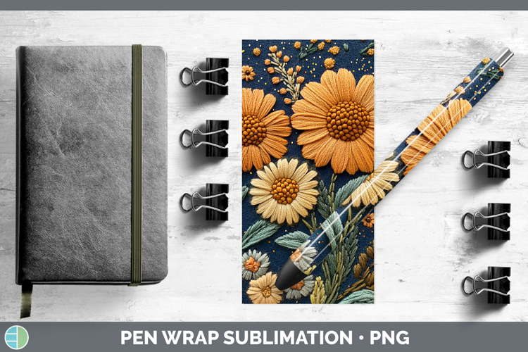 Flowers 02 Embroider Calendula Pen Wrap Sublimation Pen Desi