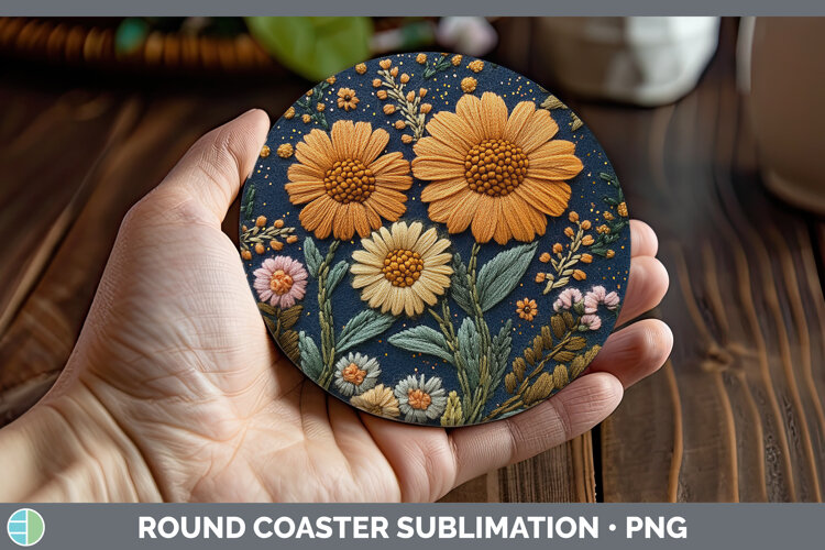 GorgeousFlowers 02 Embroider Round Coaster design.