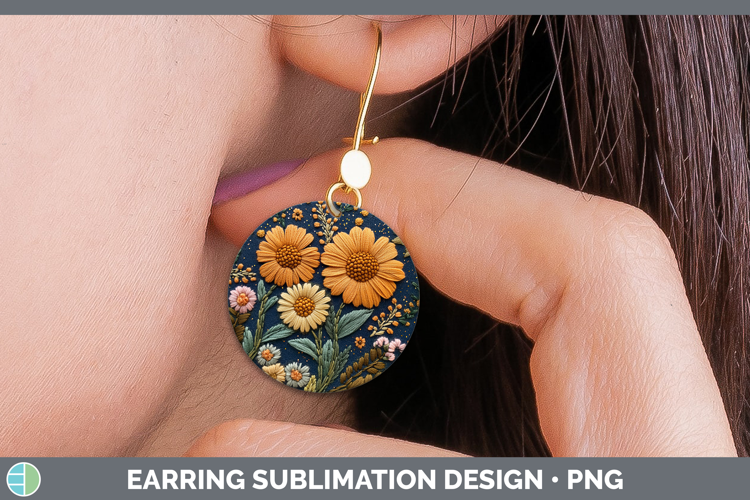 Flowers 02 Embroider Calendula Round Earrings Sublimation Ea