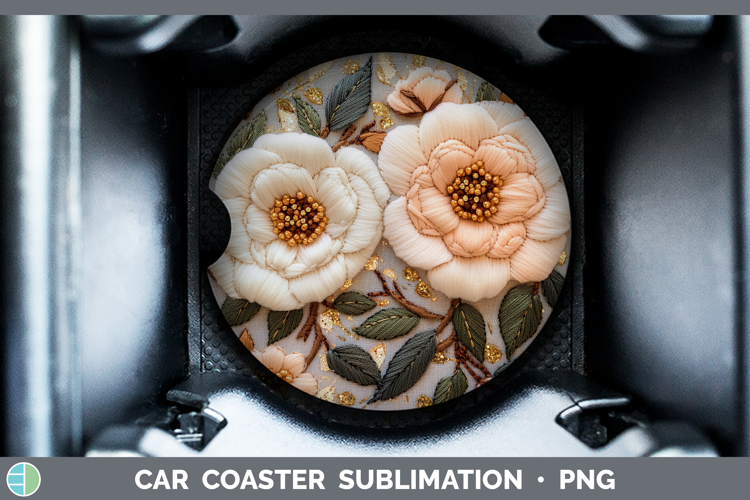 Flowers 02 Embroider Camellia Car Coaster Sublimation Desig