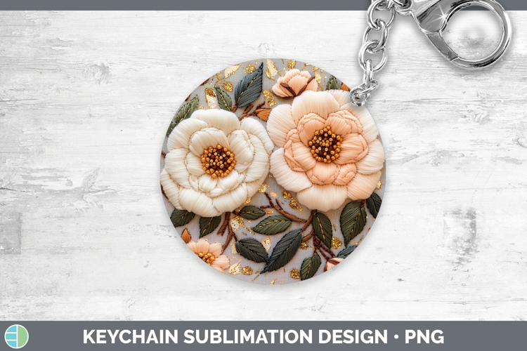 Flowers 02 Embroider Camellia Keychain Sublimation Keyring D