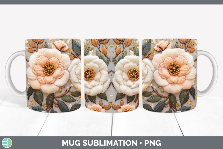 Flowers 02 Embroider Camellia Mug Wrap Sublimation Coffee Cu