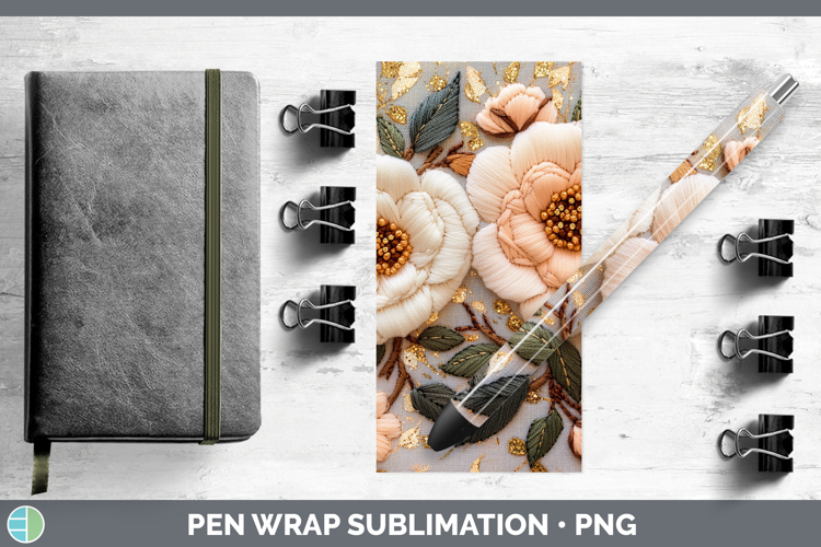 Flowers 02 Embroider Camellia Pen Wrap Sublimation Pen Desig