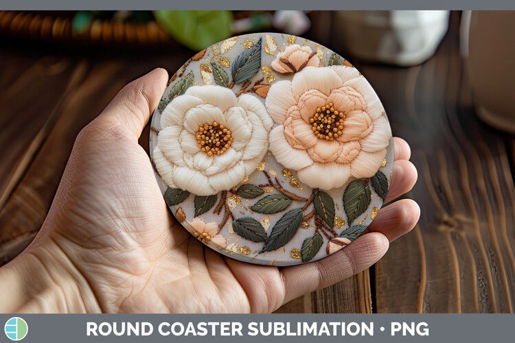 GorgeousFlowers 02 Embroider Round Coaster design.