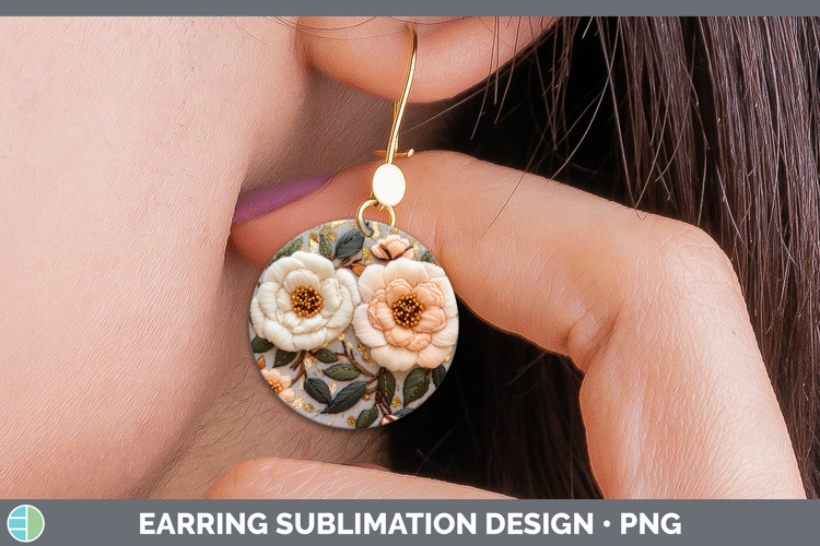 Flowers 02 Embroider Camellia Round Earrings Sublimation Ear