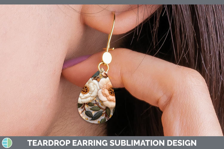 Flowers 02 Embroider Camellia Teardrop Earrings Sublimation