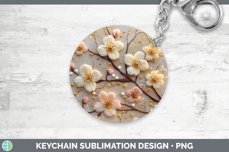 Flowers 02 Embroider Cherry Blossom Keychain Sublimation Key