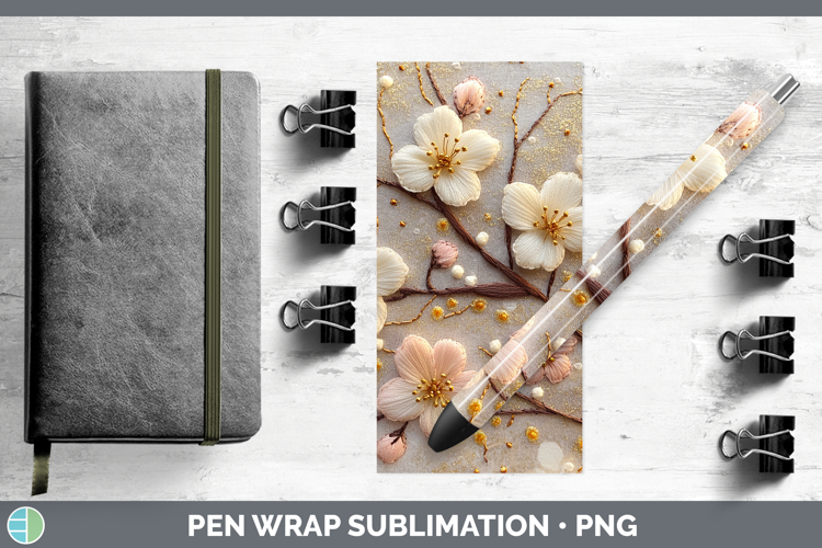 Flowers 02 Embroider Cherry Blossom Pen Wrap Sublimation Pen