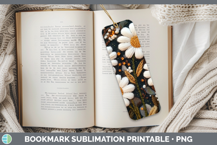 Flowers 02 Embroider Daisy Bookmark Sublimation Printable De