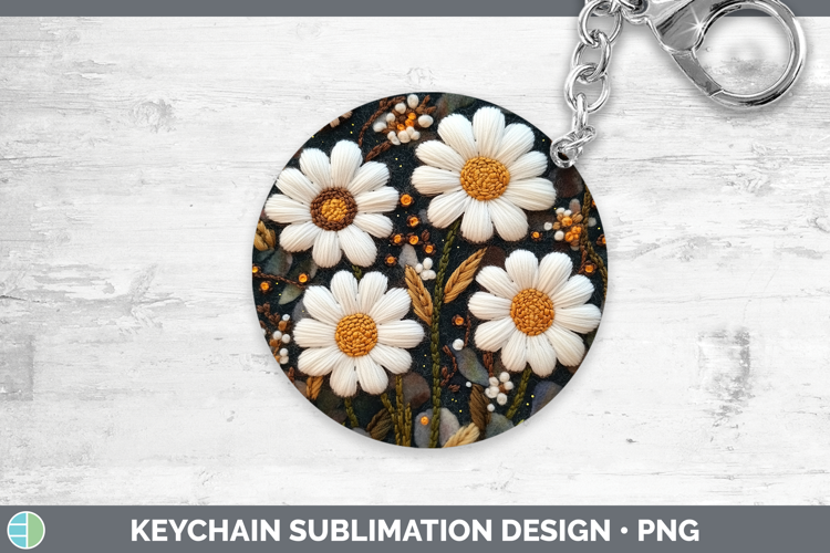 Flowers 02 Embroider Daisy Keychain Sublimation Keyring Desi