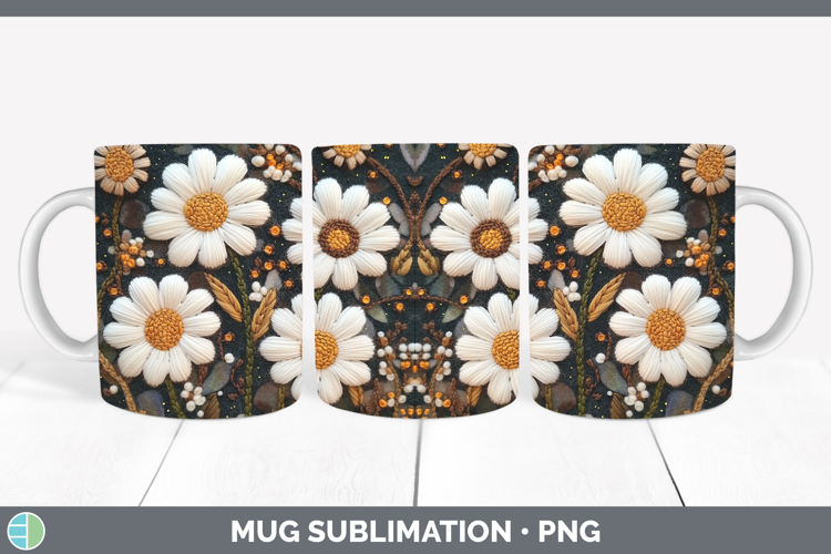 Flowers 02 Embroider Daisy Mug Wrap Sublimation Coffee Cup D
