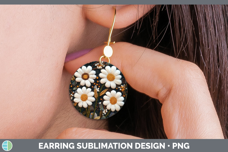 Flowers 02 Embroider Daisy Round Earrings Sublimation Earrin
