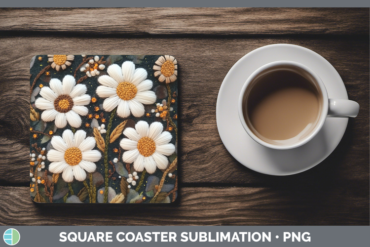 Flowers 02 Embroider Daisy Square Coaster Sublimation Coaste