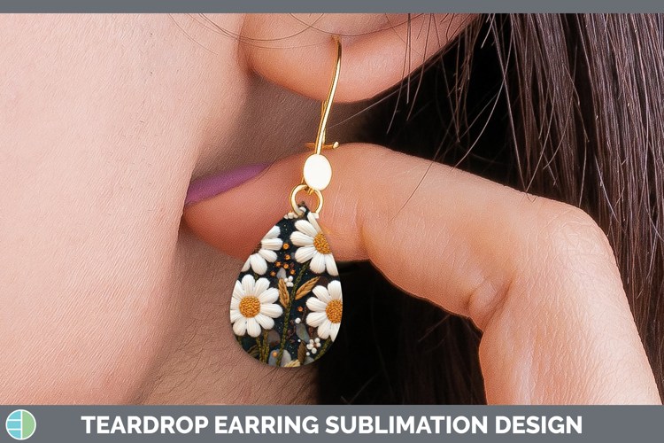 Flowers 02 Embroider Daisy Teardrop Earrings Sublimation Ear