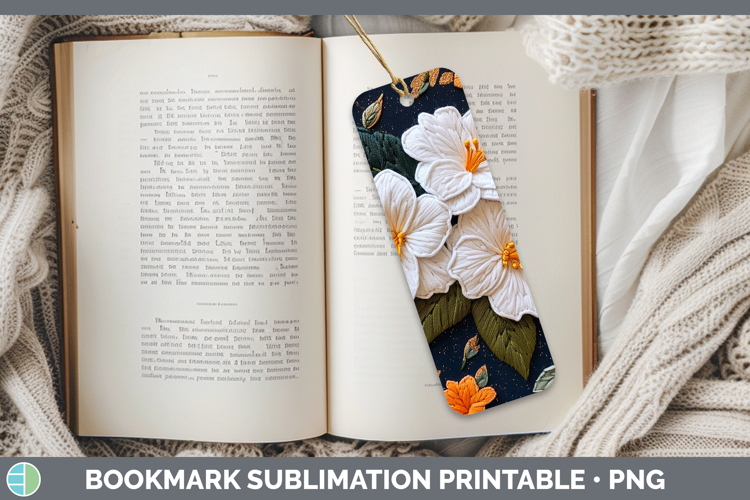 Flowers 02 Embroider Gardenia Bookmark Sublimation Printable