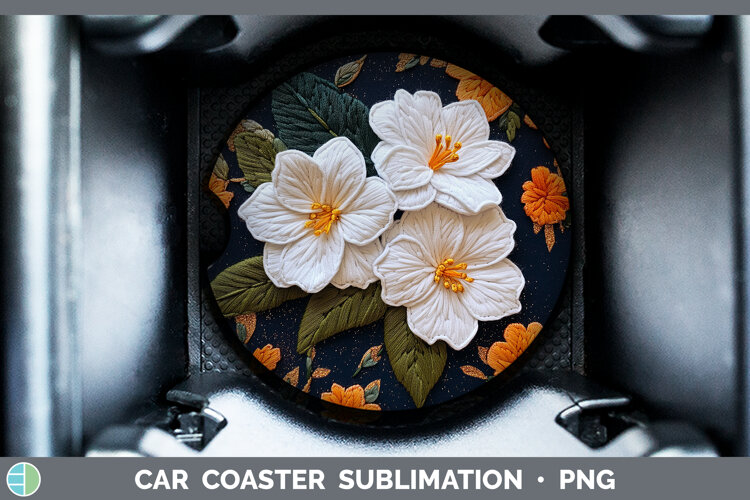GorgeousFlowers 02 Embroider Car Coaster design.