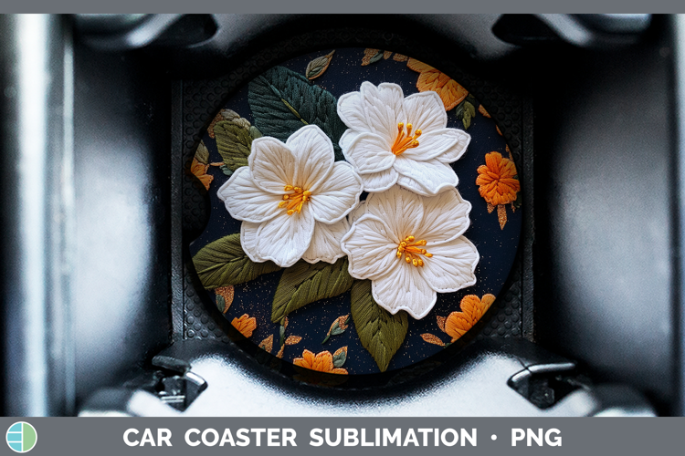 Flowers 02 Embroider Gardenia Car Coaster Sublimation Desig