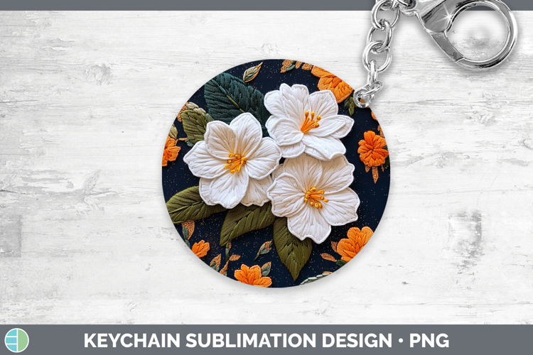 Flowers 02 Embroider Gardenia Keychain Sublimation Keyring D
