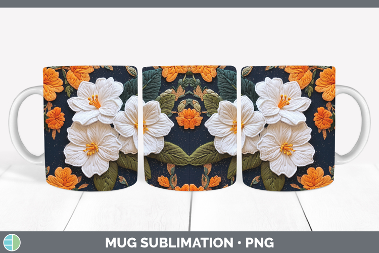 Flowers 02 Embroider Gardenia Mug Wrap Sublimation Coffee Cu