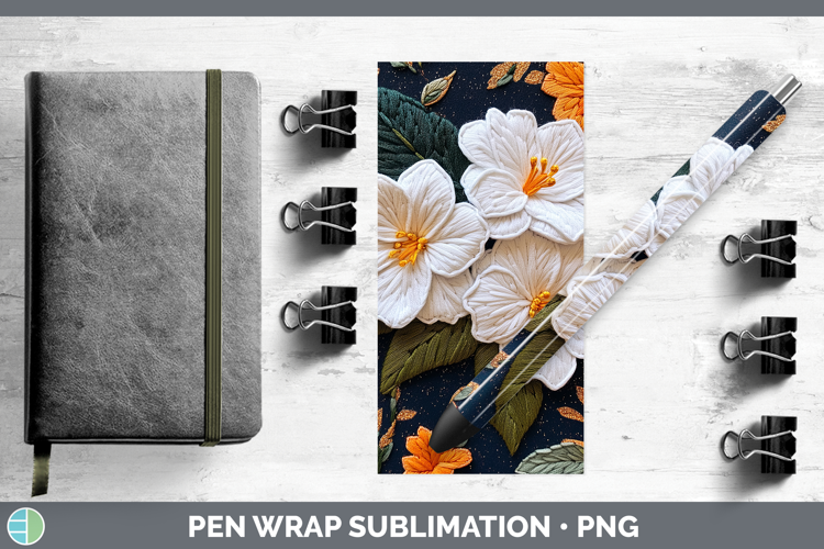 Flowers 02 Embroider Gardenia Pen Wrap Sublimation Pen Desig