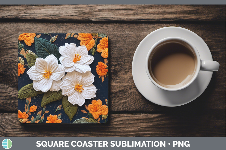 Flowers 02 Embroider Gardenia Square Coaster Sublimation Coa
