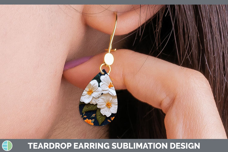 Flowers 02 Embroider Gardenia Teardrop Earrings Sublimation