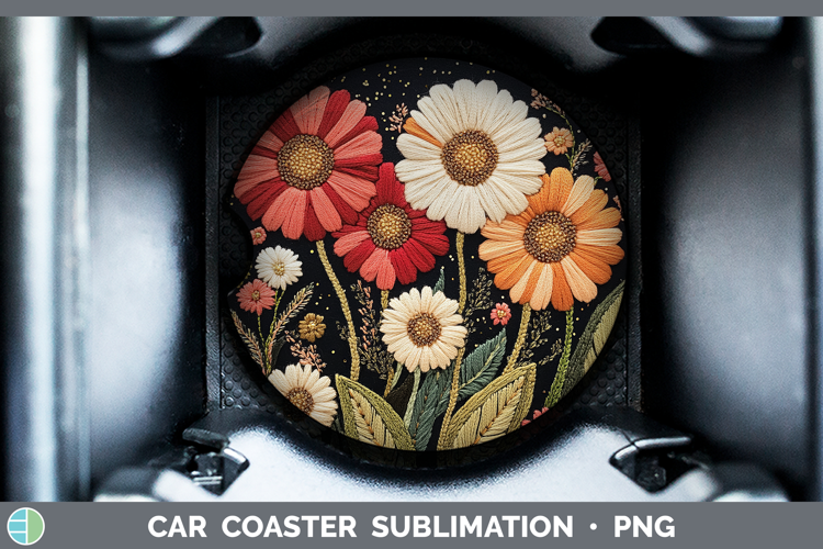 Flowers 02 Embroider Gerbera Daisy Car Coaster Sublimation