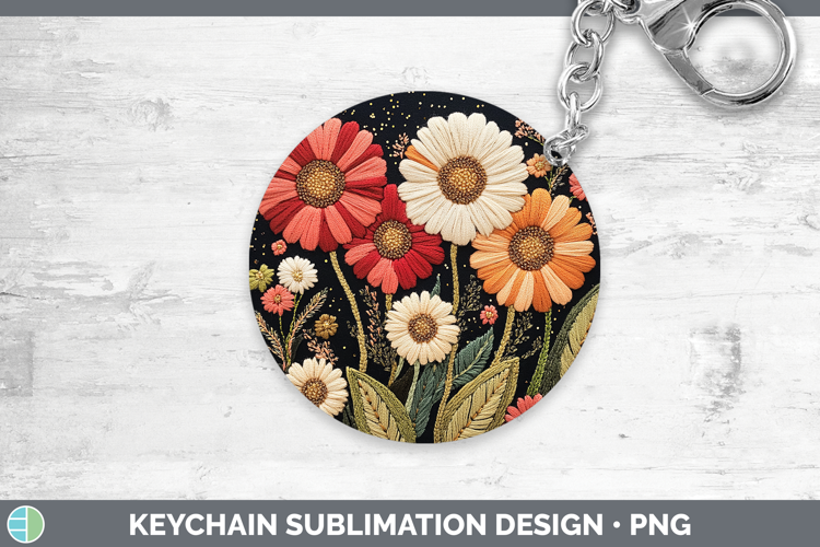 Flowers 02 Embroider Gerbera Daisy Keychain Sublimation Keyr