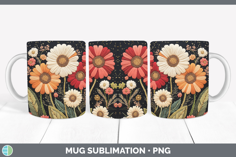 Flowers 02 Embroider Gerbera Daisy Mug Wrap Sublimation Coff