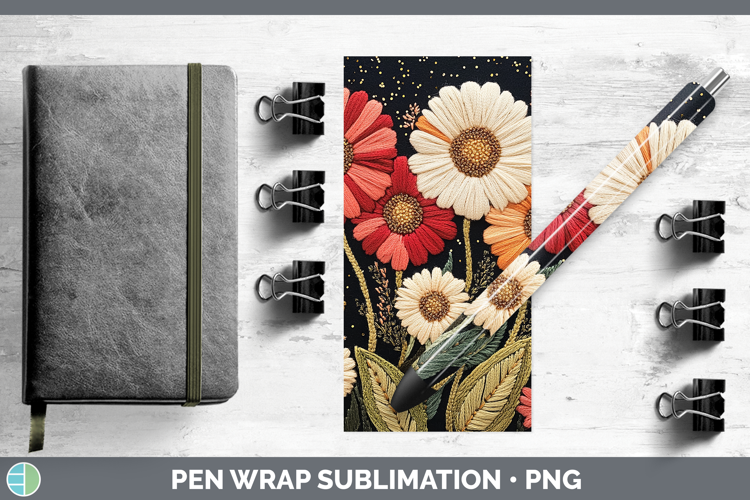 Flowers 02 Embroider Gerbera Daisy Pen Wrap Sublimation Pen
