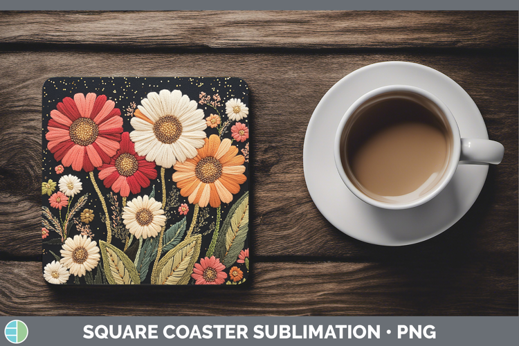 Flowers 02 Embroider Gerbera Daisy Square Coaster Sublimatio