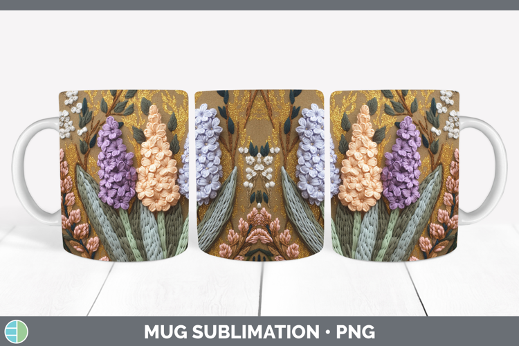 Flowers 02 Embroider Hyacinth Mug Wrap Sublimation Coffee Cu