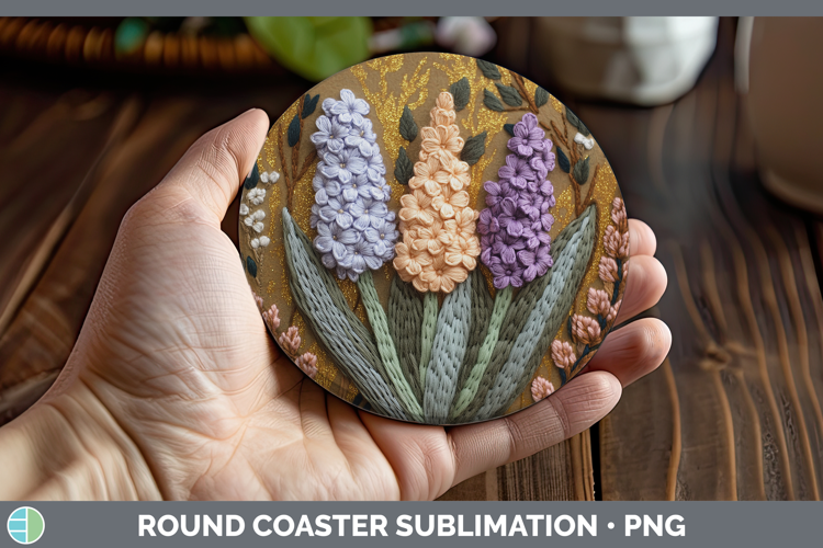 Flowers 02 Embroider Hyacinth Round Coaster Sublimation Coas