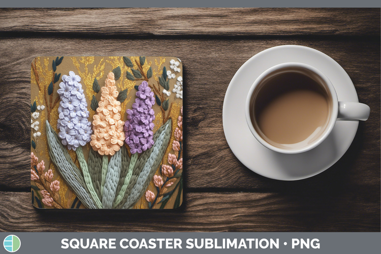 Flowers 02 Embroider Hyacinth Square Coaster Sublimation Coa