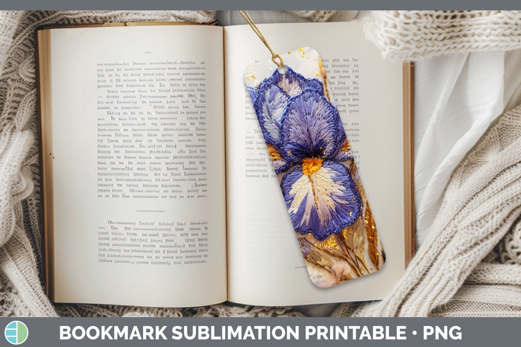 Flowers 02 Embroider Iris Bookmark Sublimation Printable Des