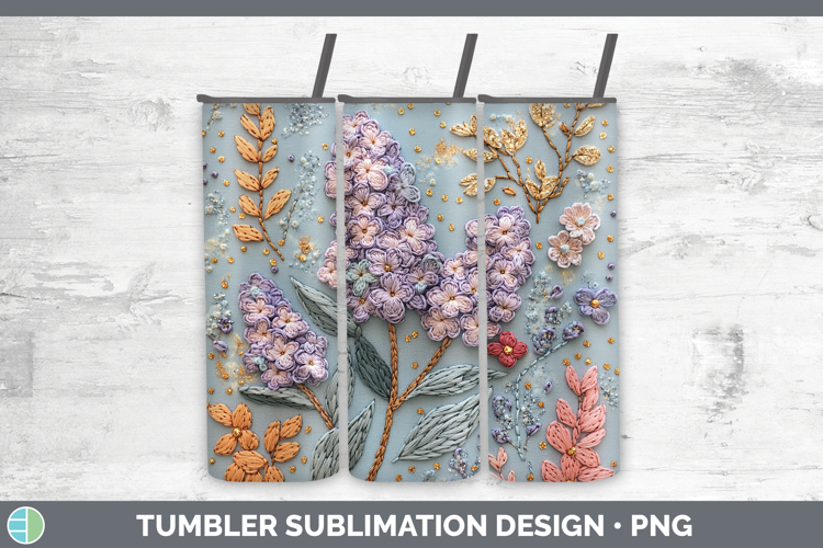 Flowers 02 Embroider Lilac Tumbler Sublimation 20 oz Skinny