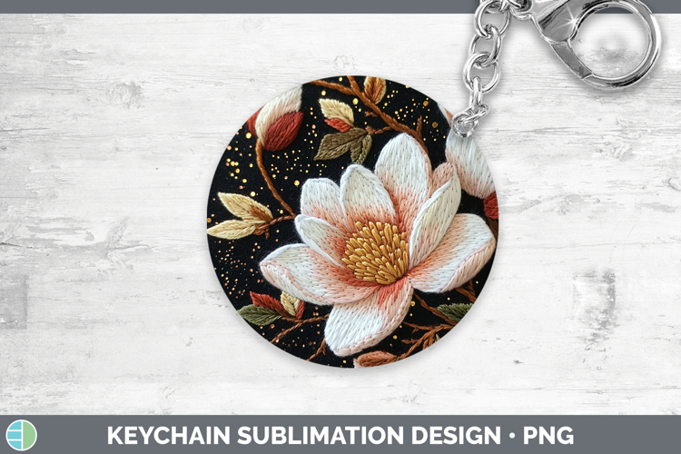 Flowers 02 Embroider Magnolia Keychain Sublimation Keyring D