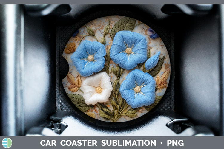 Flowers 02 Embroider Morning Glory Car Coaster Sublimation