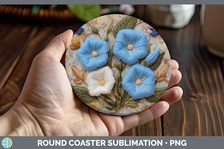 Flowers 02 Embroider Morning Glory Round Coaster Sublimation