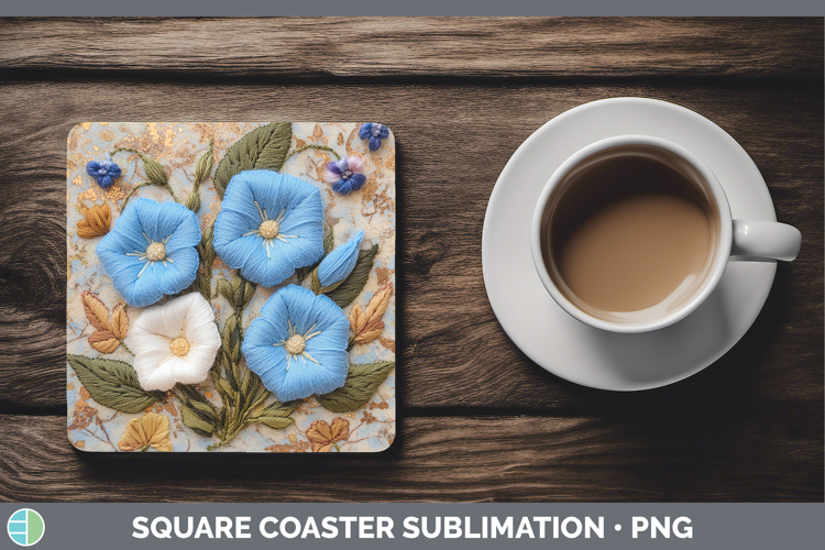 Flowers 02 Embroider Morning Glory Square Coaster Sublimatio