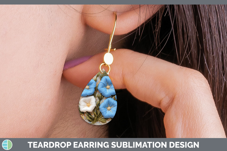 Flowers 02 Embroider Morning Glory Teardrop Earrings Sublima