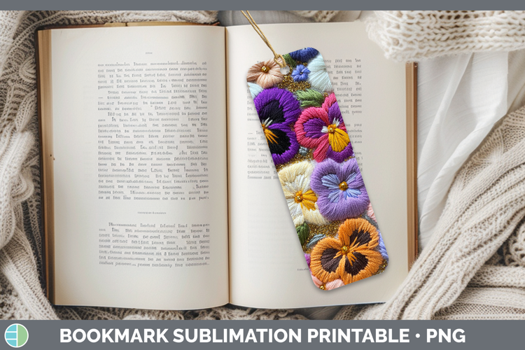 Flowers 02 Embroider Pansy Bookmark Sublimation Printable De